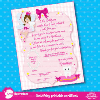 Tooth fairy certificate, Printable, certificate, toothfairy certificat, lost a tooth certificat, instant download, AMB-940