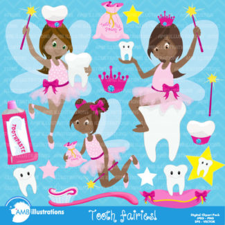 Tooth fairy clipart, Tooth fairy clip art, African American Toothfairy clipart, Dark skin fairy, tooth clipart, AMB-1134