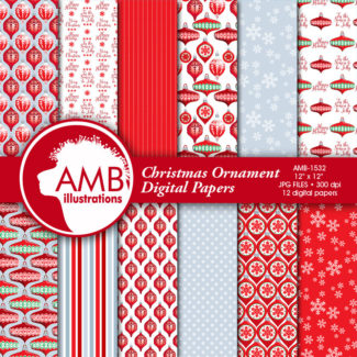 Traditional Christmas digital paper, Holiday Backgrounds, Scrapbooking, Christmas ornament paper, instant download, AMB-1532