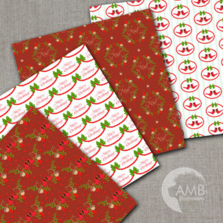 Traditional Christmas Digital Paper, Red Cardinal Holiday Backgrounds, Vintage Christmas Scrapbooking, Commercial Use, AMB-1463