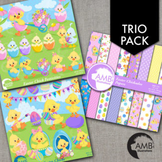 Easter Chick TRIO Papers and Clipart