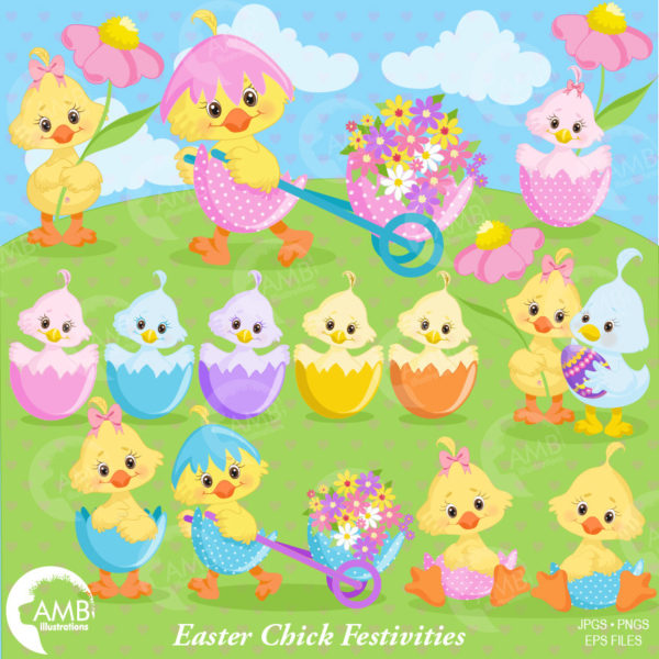 Easter Chick TRIO Papers and Clipart