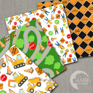 TRIO Construction Clipart and Digital Paper Pack, African American, Cars and Truck Clipart, Construction Boys and Girls, AMB-1606