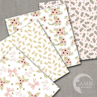 TRIO Dress Forms Clipart and Digital Paper Pack, Floral Wedding Frames, Shabby Chic Dusty Pink Flowers, Country Wedding, AMB-1667