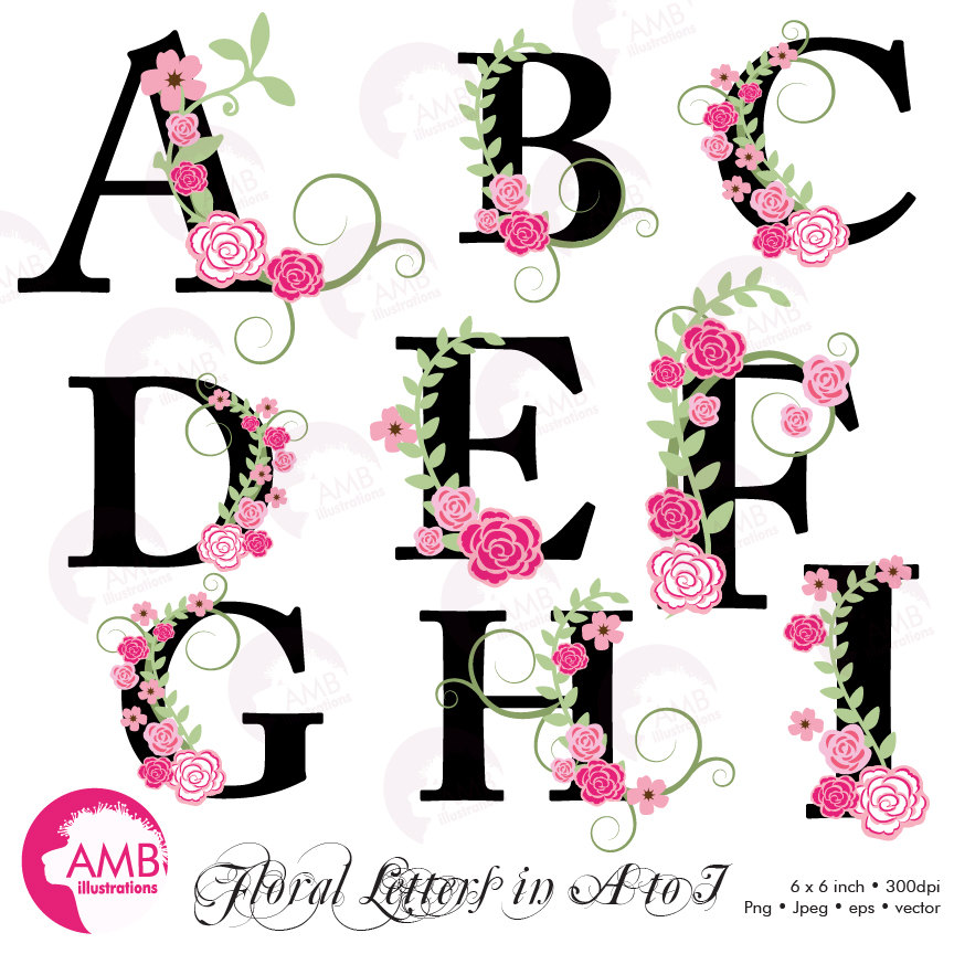 Wedding Pink Roses Letters, Florals TRIO