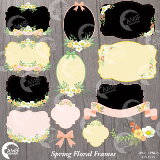 TRIO Floral Clipart and Digital Paper Pack, Floral Wedding Frames, Shabby Chic Flowers, Country Wedding, Bridal Shower, AMB-1666