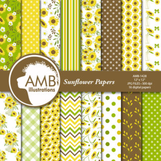 TRIO Sunflower Clipart and Digital Paper Pack, Wedding Clipart, Shabby Chic Sunflowers, Country Wedding, Party, Mason Jar, AMB-1602