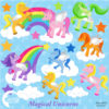 Unicorn Clipart, Rainbow Pony Clip Art, Rainbow Unicorns, Horse Clipart, Clouds and Stars clipart, Commercial Use, AMB-160