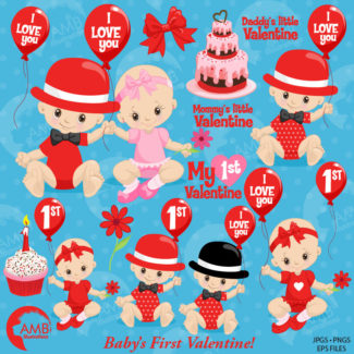 Valentine baby Clipart, Valentine Clipart, Love Clipart, Cute Baby Clip Art, commercial use, AMB-1580
