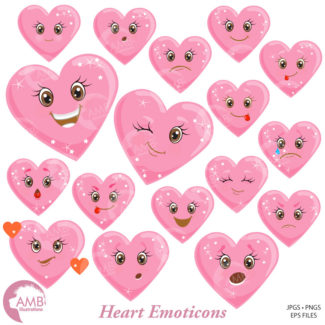 Valentine clipart, Heart face, Feelings Clipart, Emoji Clip Art, Emoji Clipart,  commercial use, digital clip art, AMB-1172