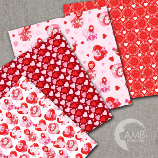 Valentine Digital Papers, Animal Valentine digital papers, Red and white Digital papers, hearts and balloon papers, AMB-1579