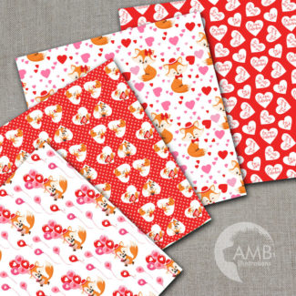 Valentine Foxes Digital Patterns Foxes Valentine digital papers, Fox Digital papers, Couple of Foxes, commercial use, AMB-1583