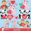 Valentine jungle critters clipart, valentine clipart, Valentine clip art,  commercial use, vector, digital clip art, AMB-596