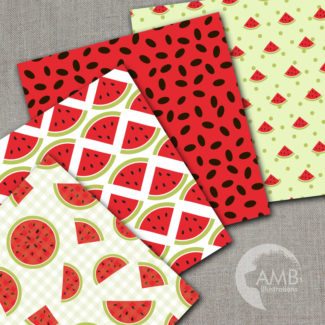 Watermelon digital papers, Picnic papers, Watermelon scrapbook papers, Red and green Watermelon Patterns, commercial use, AMB-899