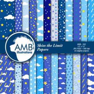 Weather Digital Papers, Clouds and Rain papers, Lightening papers, scrapbook, Commercial Use, AMB-342
