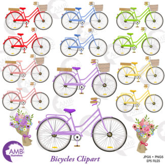 Wedding Bicycle clipart, Bicycle clipart, Bicycle and Flowers, Vintage Bicycle Clip Art, Shabby chic clipart, AMB-1351