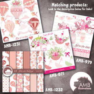 Wedding clipart, Bridal Shower clipart, Save the date clipart, Floral clipart, Umbrella clipart, commercial use, AMB-871