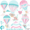 Wedding clipart, Hot Air Balloon Clipart, Bridal Shower clipart, Floral clipart, Save the date, commercial use, AMB-1388