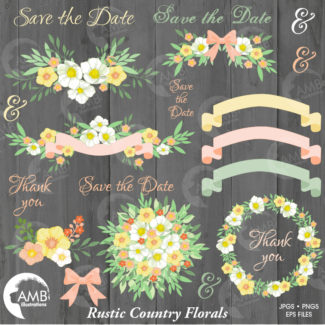 Wedding clipart, Rustic Wedding clipart, Bridal shower clipart, Floral clipart, shabby chic wedding clipart, embellishments, AMB-1311
