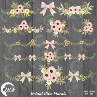 Wedding clipart, Rustic Wedding clipart, Bridal shower, Floral embellishments, floral borders, clipart, shabby chic wedding, AMB-1313