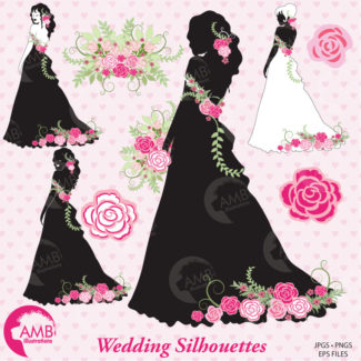 Wedding Clipart, Wedding Silhouette Clipart, Floral Wedding Invites, Bridal Cliparts perfect for your Wedding Invitations, AMB-877