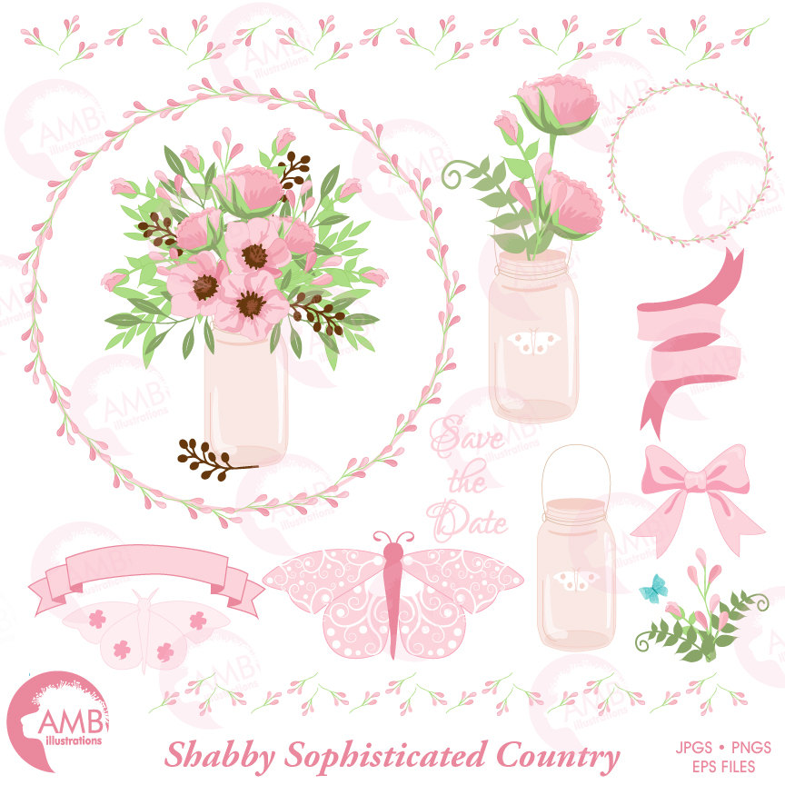 Download Pink Wedding Florals Mason Jars Ambillustrations Com