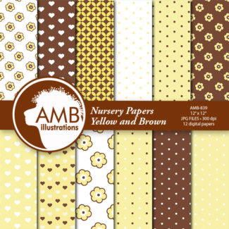 Yellow and Brown Digital Papers, Pastel Papers, Mix and Match Papers, Nursery Papers, Polkadots Papers, Commercial Use, AMB-839
