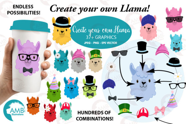 Llama Heads in 24 Colors