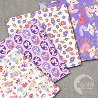 Blue and Pink Pastel Foxes Papers