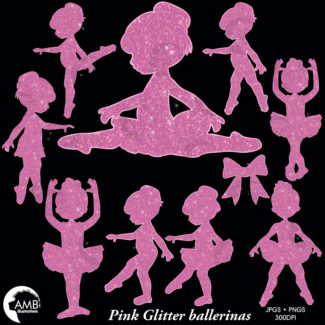 Ballerina Silhouettes Glitter Pink Clipart