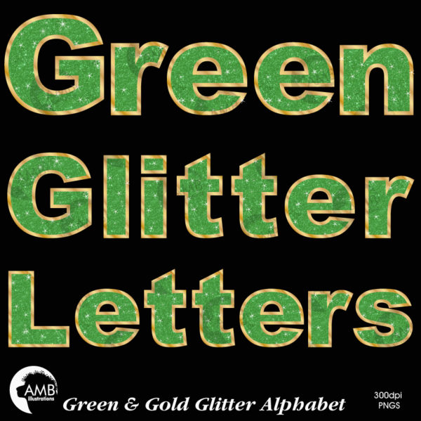 Green and Gold Glitter Bokeh Letters