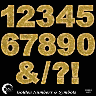 Gold Glitter Bokeh Numbers and Symbols