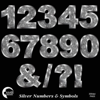Silver Glitter Bokeh Numbers and Symbols-amb-2234