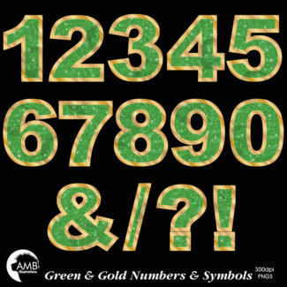 Green and Gold Glitter Numbers and Symbols