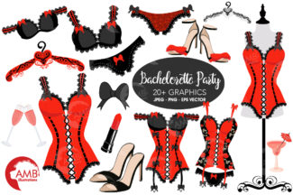 Bachelorette Lingerie in Red and Black Clipart