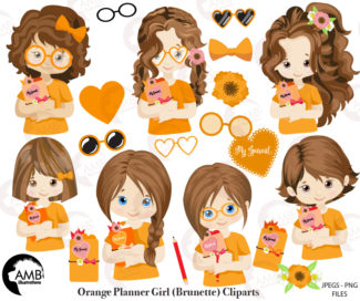 Planner Girls with Brown Hair in Orange