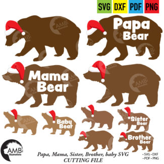 Papa, Mama and Baby Bear Christmas SVG