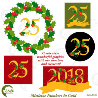 Christmas Mistletoe Numbers in Golds