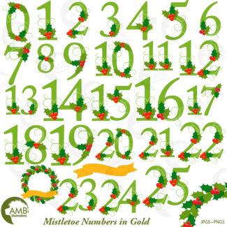 Christmas Mistletoe Numbers in Greens