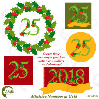 Christmas Mistletoe Numbers in Greens