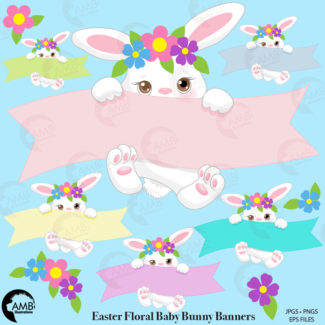 Easter Bunnies Banners Clipart