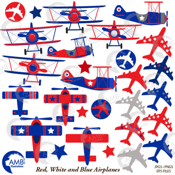 Red White and Blue Airplane Clipart AMB-2199