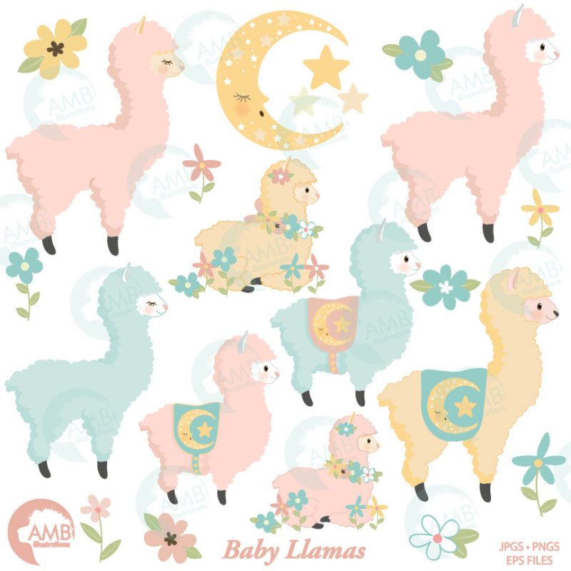 Baby Llama Clipart - AMBillustrations.com