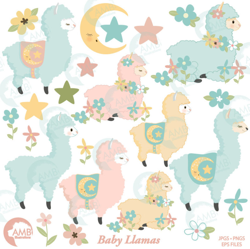 Baby Llama Clipart - AMBillustrations.com