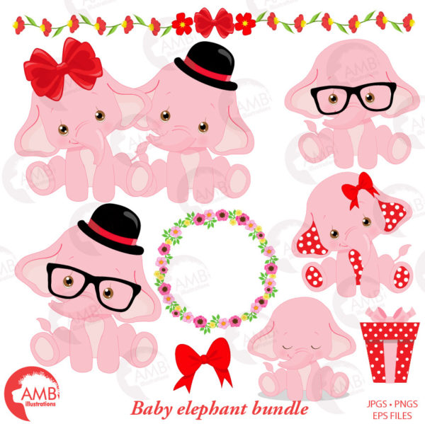 Baby Elephant Clipart Bundle