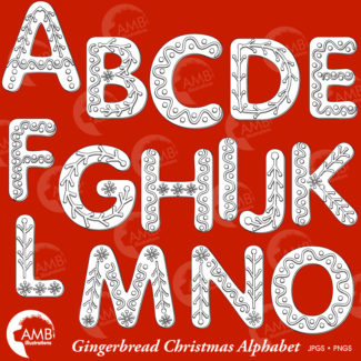 Gingerbread Christmas Letters Alphabet Digital Stamps