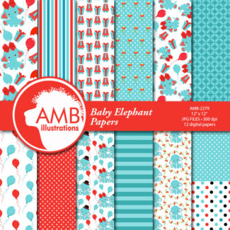 Elephant Red and Teal Patterns