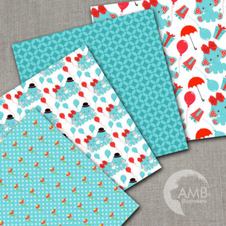 Elephant Red and Teal Patterns