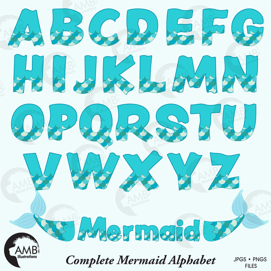 Download Mermaid Alphabet Letters | AMBillustrations.com