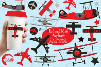 Red and Black Airplane Clipart AMB-2269